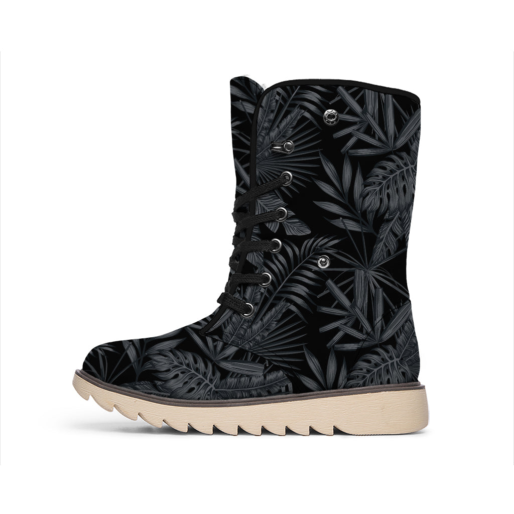 Black Palm Leaf Aloha Pattern Print Winter Boots