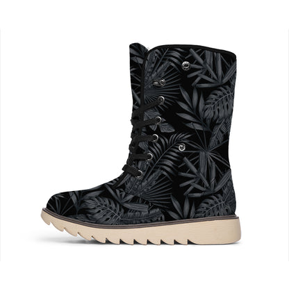 Black Palm Leaf Aloha Pattern Print Winter Boots