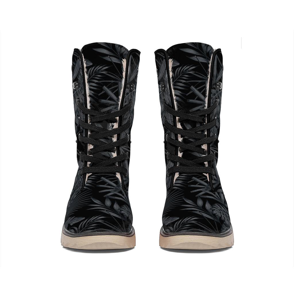 Black Palm Leaf Aloha Pattern Print Winter Boots
