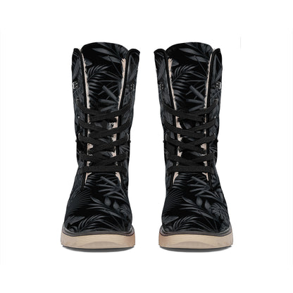 Black Palm Leaf Aloha Pattern Print Winter Boots