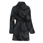 Black Palm Leaf Aloha Pattern Print Women's Bathrobe