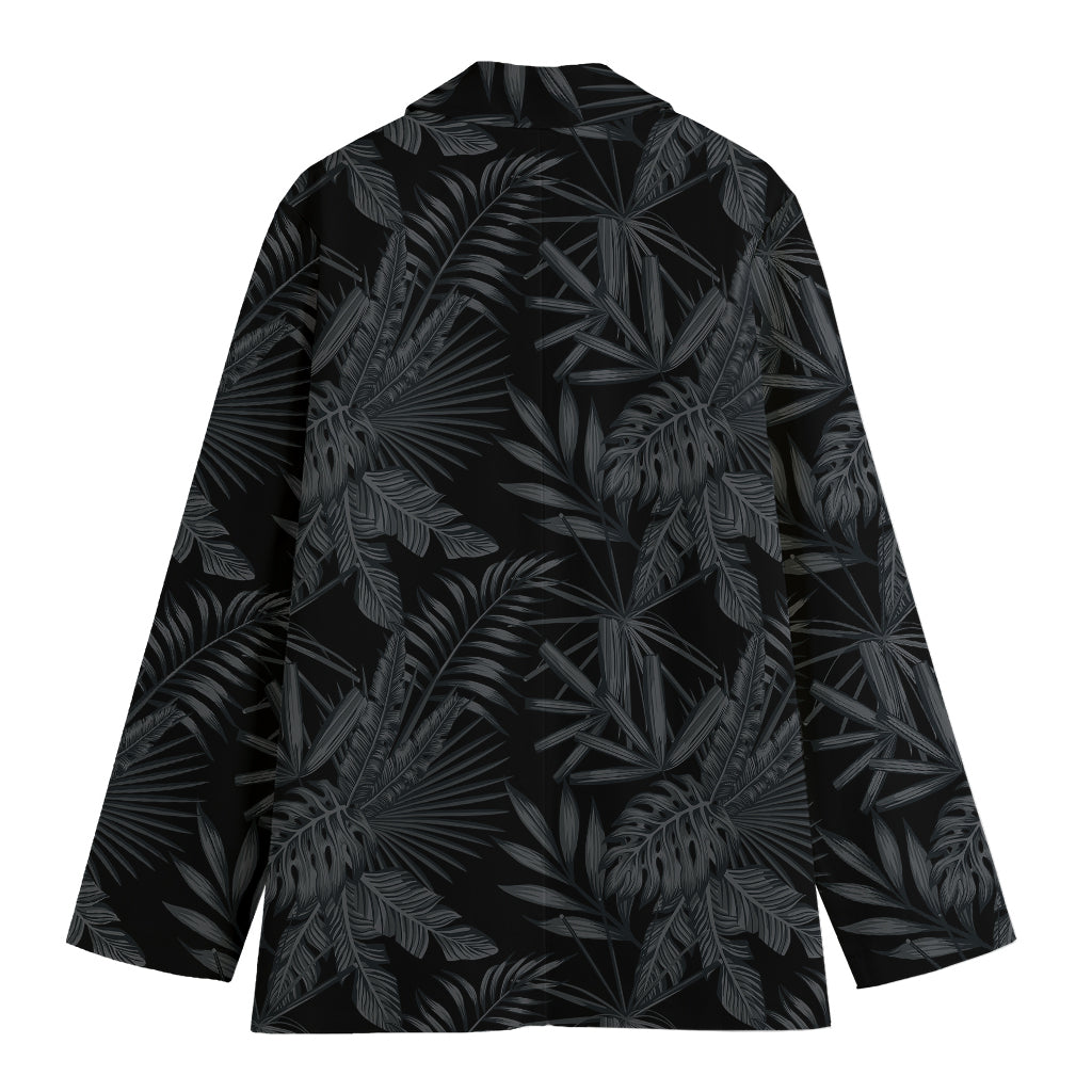 Black Palm Leaf Aloha Pattern Print Women's Blazer