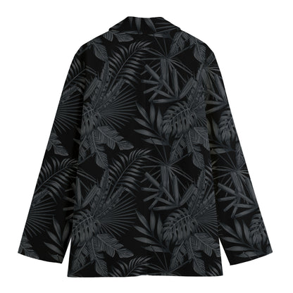 Black Palm Leaf Aloha Pattern Print Women's Blazer