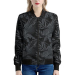 Black Palm Leaf Aloha Pattern Print Women's Bomber Jacket