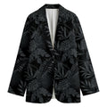 Black Palm Leaf Aloha Pattern Print Women's Cotton Blazer