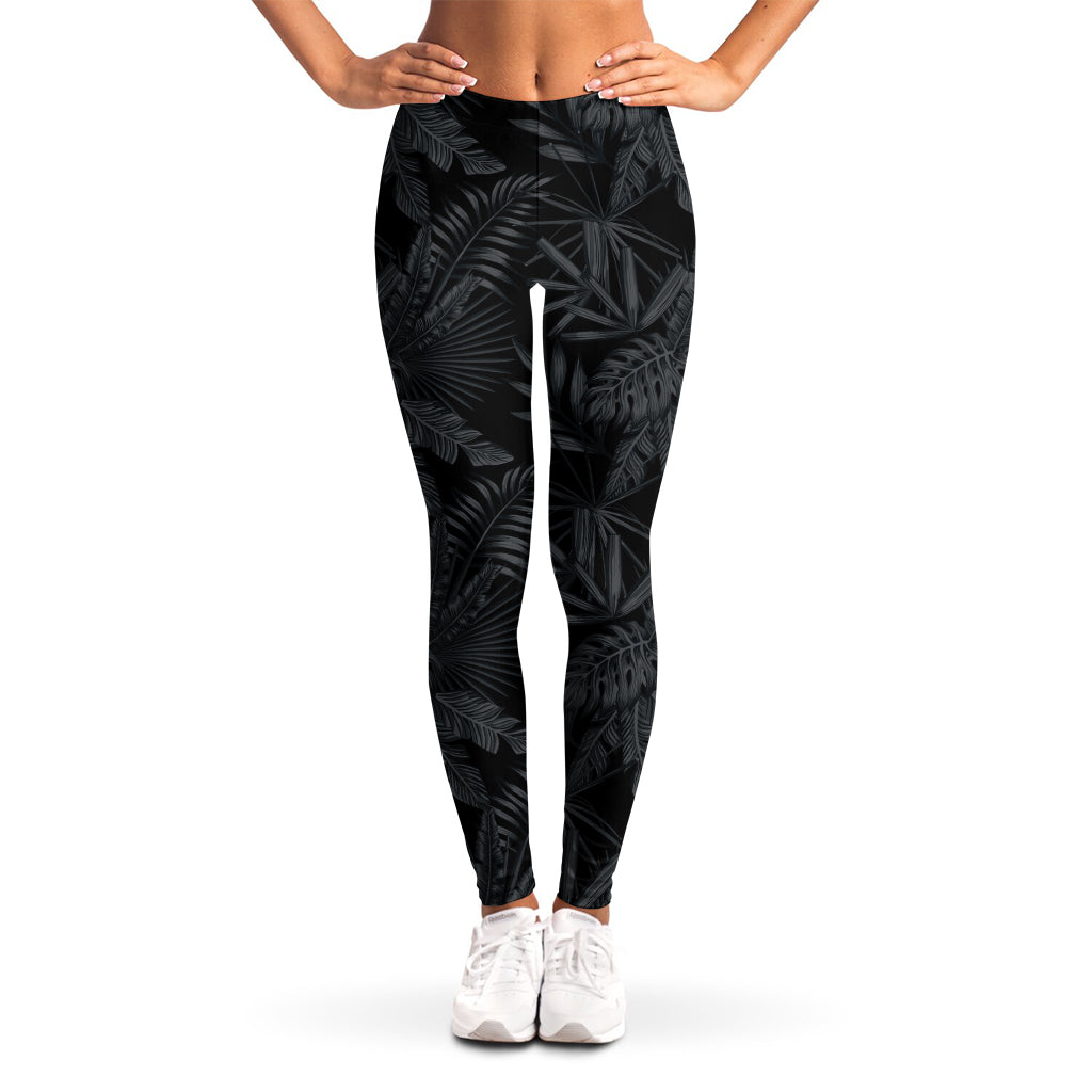 Black Palm Leaf Aloha Pattern Print Women's Leggings