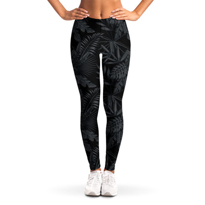 Black Palm Leaf Aloha Pattern Print Women's Leggings