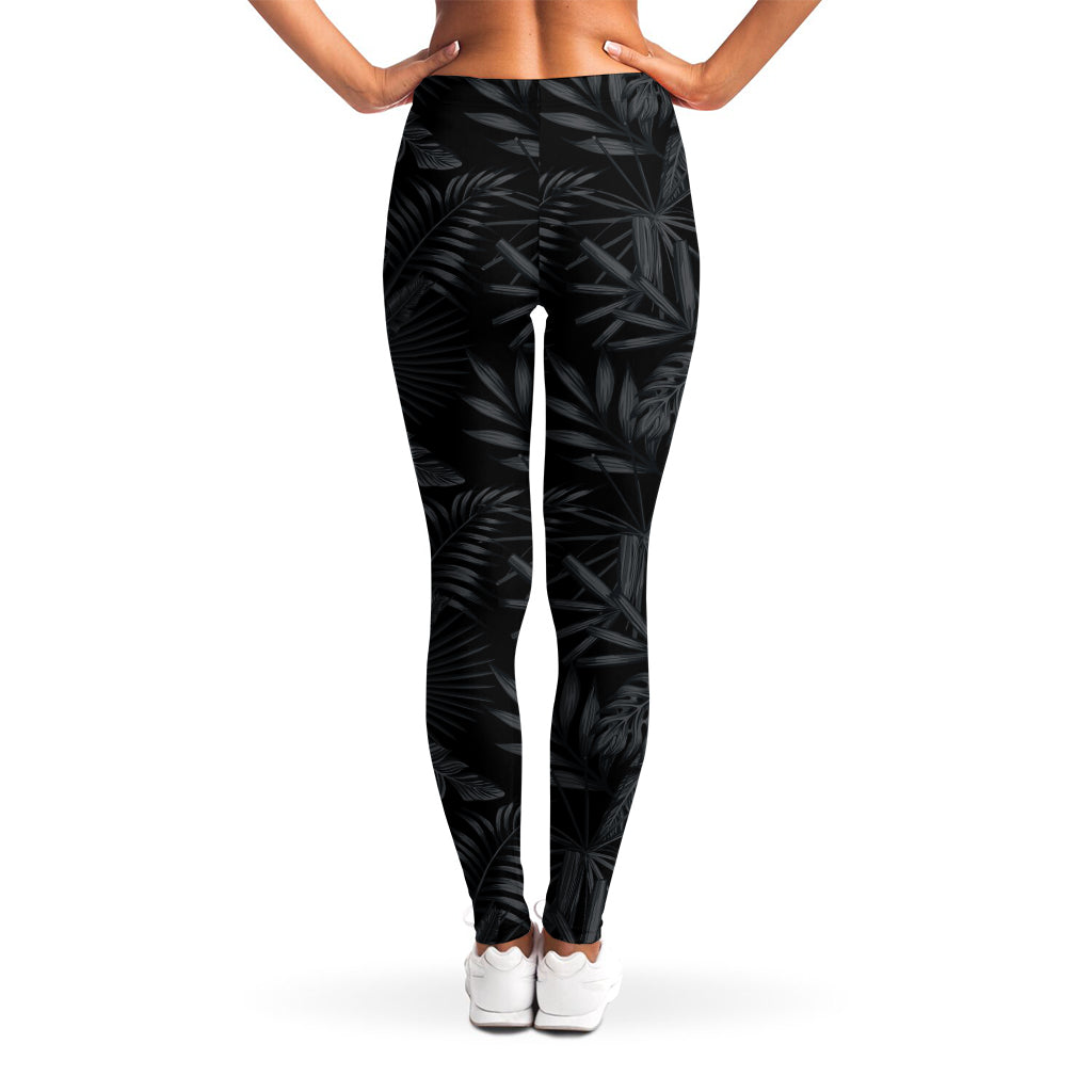 Black Palm Leaf Aloha Pattern Print Women's Leggings
