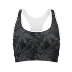 Black Palm Leaf Aloha Pattern Print Women's Sports Bra