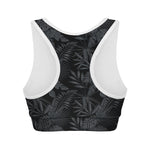 Black Palm Leaf Aloha Pattern Print Women's Sports Bra