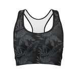 Black Palm Leaf Aloha Pattern Print Women's Sports Bra