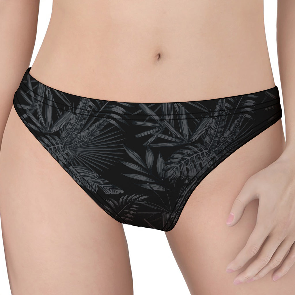 Black Palm Leaf Aloha Pattern Print Women's Thong