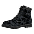 Black Palm Leaf Aloha Pattern Print Padded Collar Lace Up Boots
