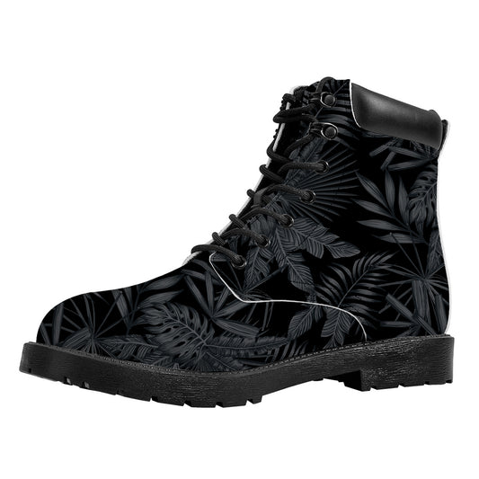 Black Palm Leaf Aloha Pattern Print Work Boots