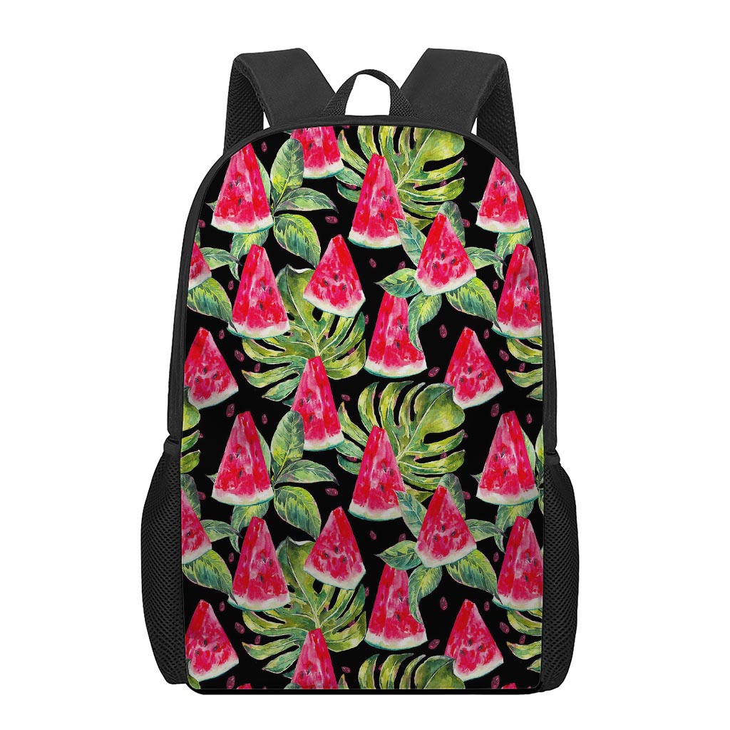 Black Palm Leaf Watermelon Pattern Print 17 Inch Backpack