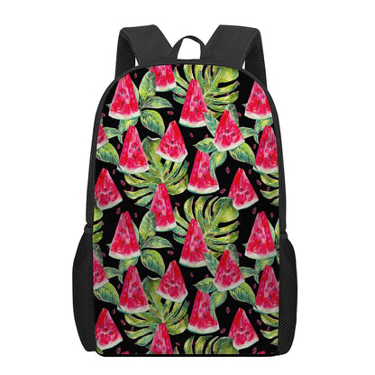 Black Palm Leaf Watermelon Pattern Print 17 Inch Backpack
