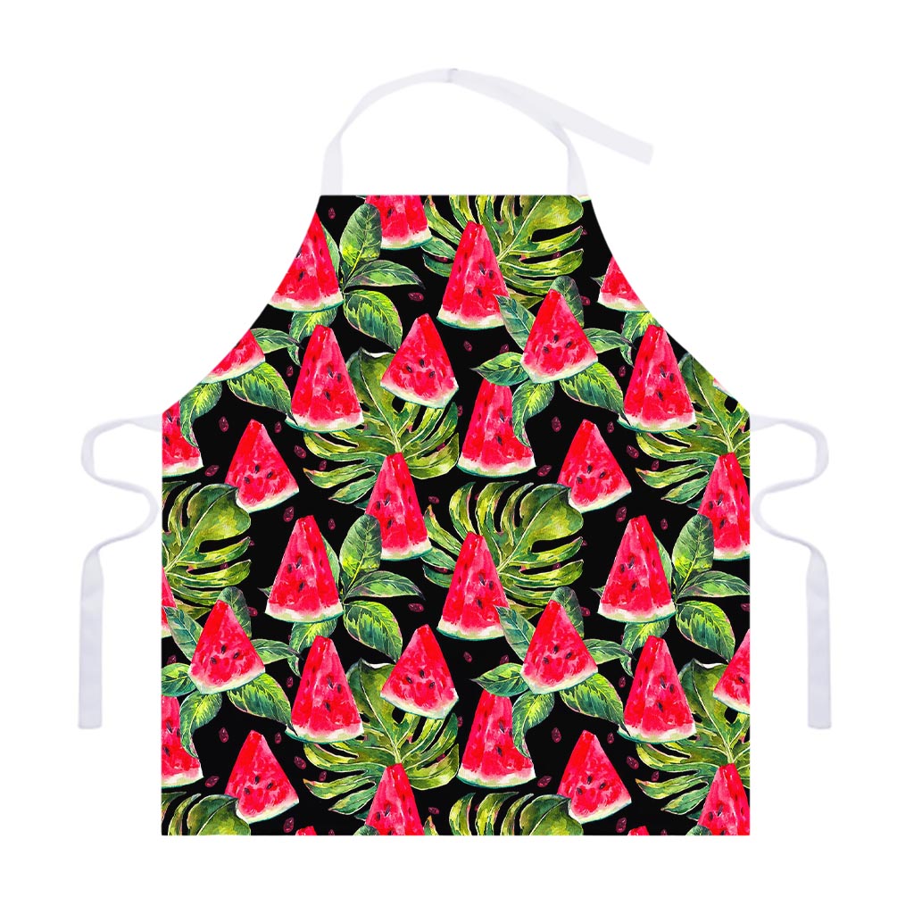 Black Palm Leaf Watermelon Pattern Print Adjustable Apron