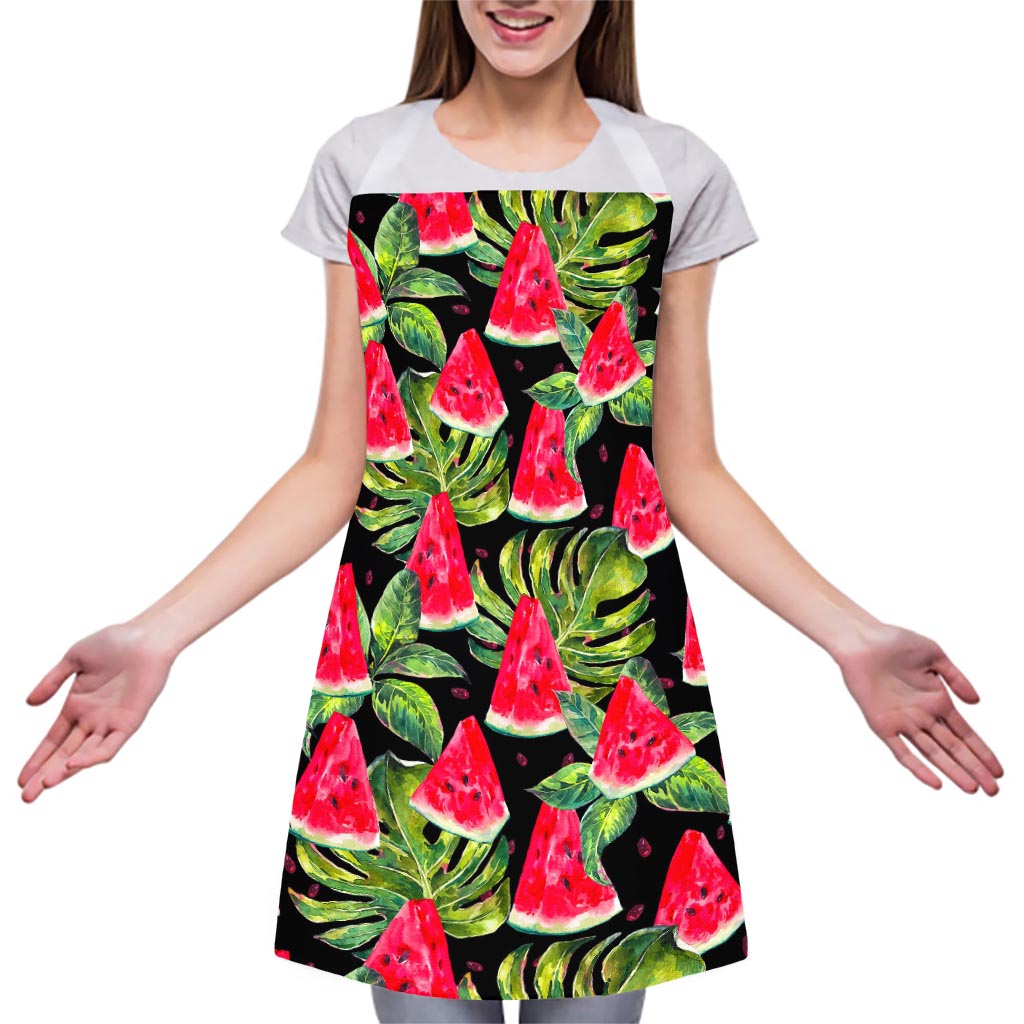 Black Palm Leaf Watermelon Pattern Print Adjustable Apron