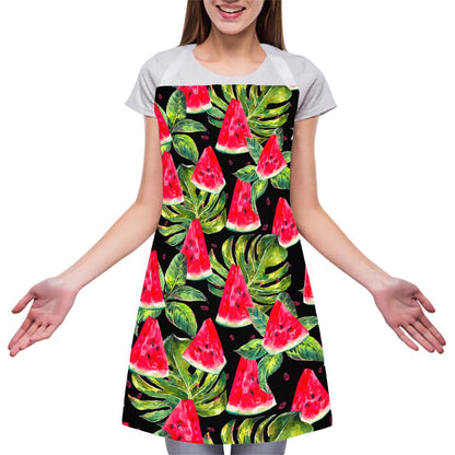 Black Palm Leaf Watermelon Pattern Print Adjustable Apron