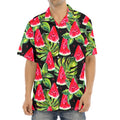 Black Palm Leaf Watermelon Pattern Print Aloha Shirt