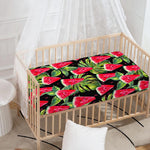 Black Palm Leaf Watermelon Pattern Print Baby Crib Sheet