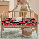 Black Palm Leaf Watermelon Pattern Print Baby Crib Sheet