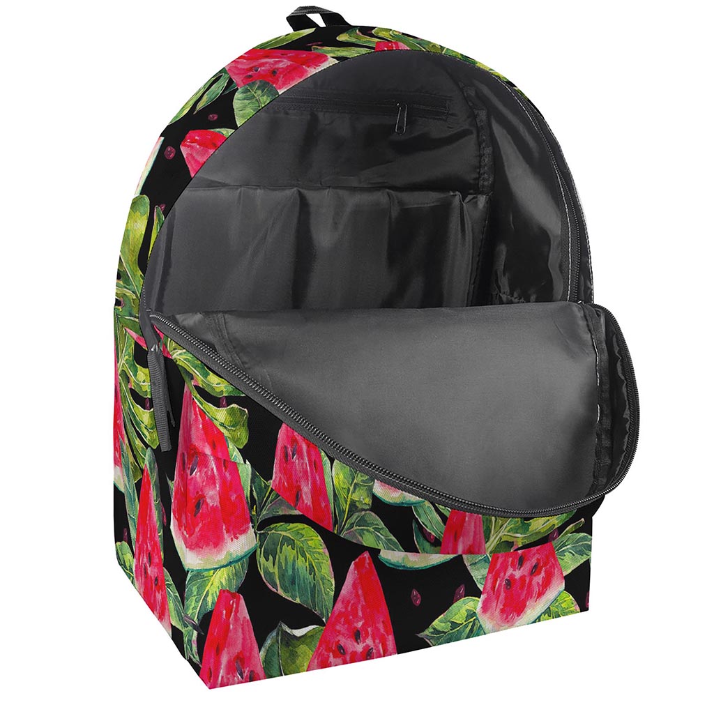 Black Palm Leaf Watermelon Pattern Print Backpack