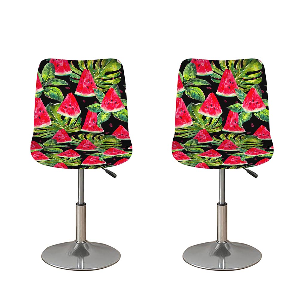 Black Palm Leaf Watermelon Pattern Print Bar Stool Covers