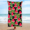 Black Palm Leaf Watermelon Pattern Print Beach Towel