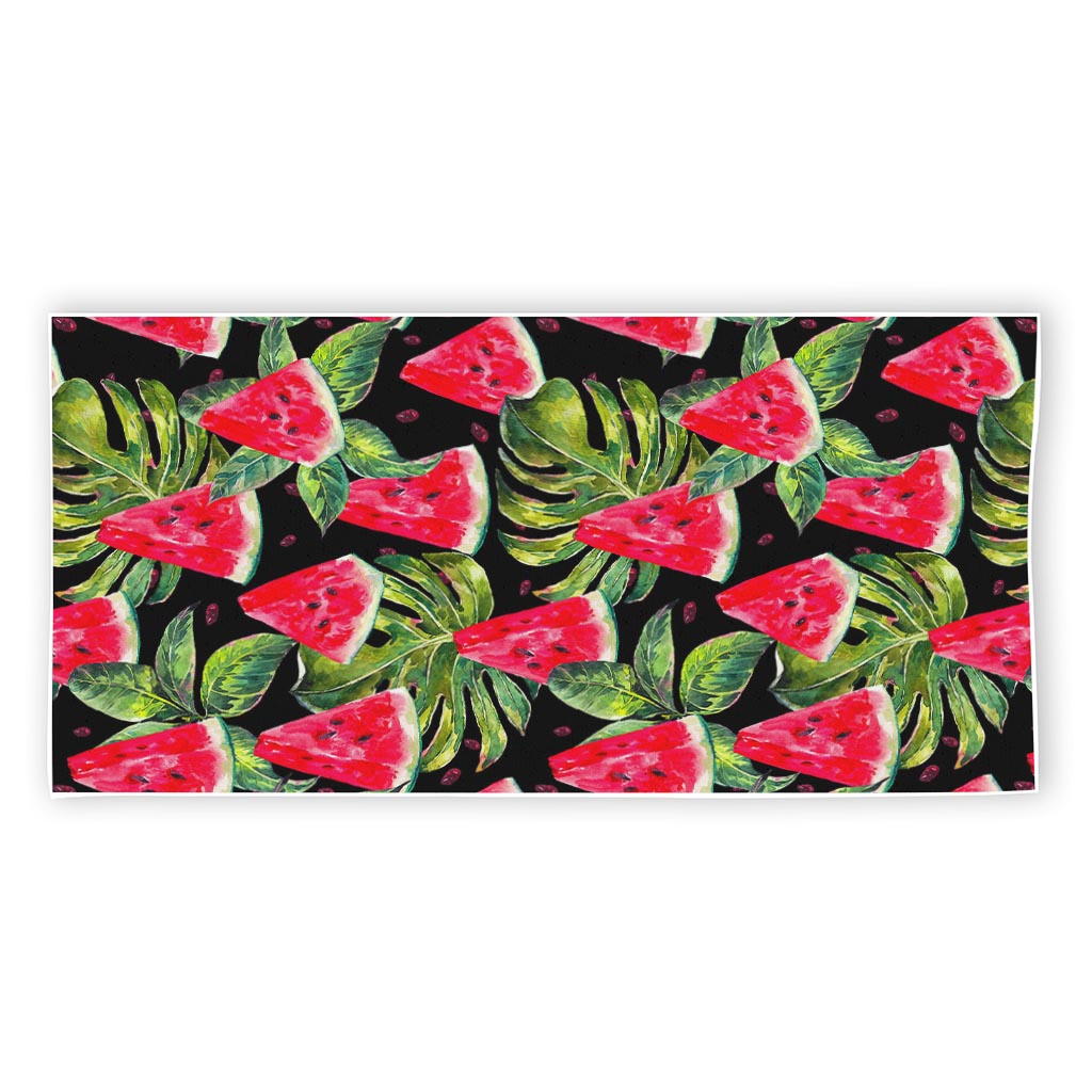 Black Palm Leaf Watermelon Pattern Print Beach Towel