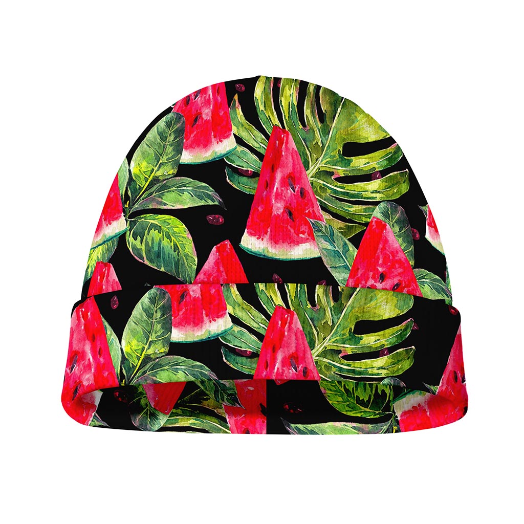 Black Palm Leaf Watermelon Pattern Print Beanie