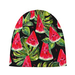 Black Palm Leaf Watermelon Pattern Print Beanie