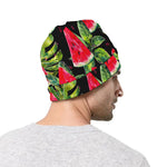 Black Palm Leaf Watermelon Pattern Print Beanie