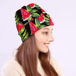 Black Palm Leaf Watermelon Pattern Print Beanie