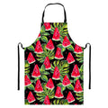 Black Palm Leaf Watermelon Pattern Print Bib Apron With Pocket