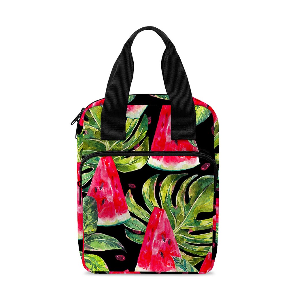 Black Palm Leaf Watermelon Pattern Print Bible Tote Bag