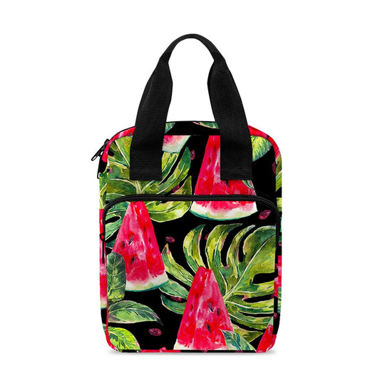 Black Palm Leaf Watermelon Pattern Print Bible Tote Bag