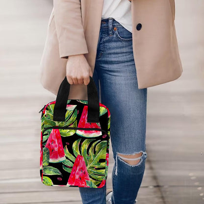 Black Palm Leaf Watermelon Pattern Print Bible Tote Bag