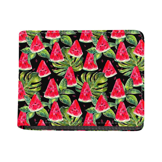 Black Palm Leaf Watermelon Pattern Print Bifold Wallet
