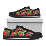 Black Palm Leaf Watermelon Pattern Print Black Low Top Sneakers