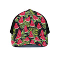 Black Palm Leaf Watermelon Pattern Print Black Mesh Trucker Hat