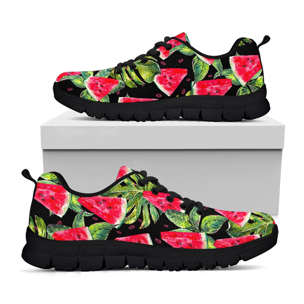 Black Palm Leaf Watermelon Pattern Print Black Running Shoes