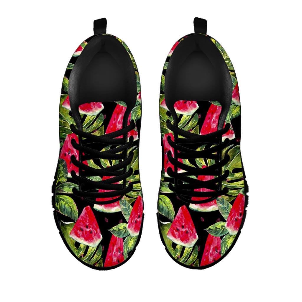 Black Palm Leaf Watermelon Pattern Print Black Running Shoes