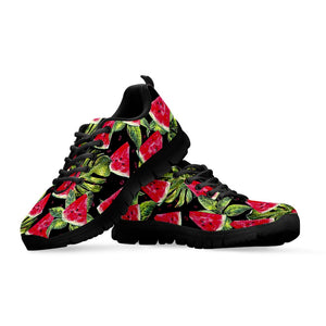 Black Palm Leaf Watermelon Pattern Print Black Running Shoes