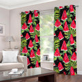 Black Palm Leaf Watermelon Pattern Print Dimout Grommet Curtains