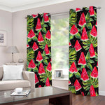 Black Palm Leaf Watermelon Pattern Print Blackout Grommet Curtains
