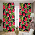 Black Palm Leaf Watermelon Pattern Print Dimout Pencil Pleat Curtains