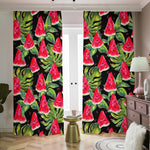 Black Palm Leaf Watermelon Pattern Print Blackout Pencil Pleat Curtains