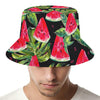 Black Palm Leaf Watermelon Pattern Print Bucket Hat