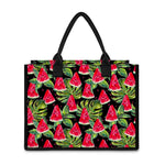 Black Palm Leaf Watermelon Pattern Print Canvas Tote Bag